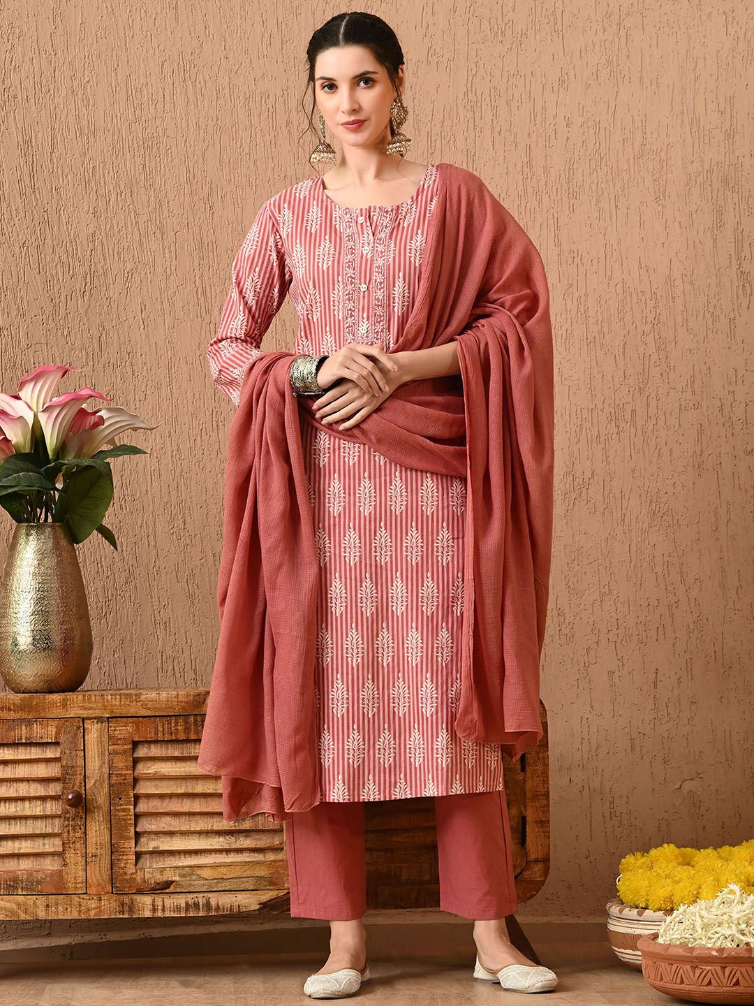 Anouk Women Floral Printed Regular Pure Cotton Kurta with Trousers & With Dupatta-picture-26