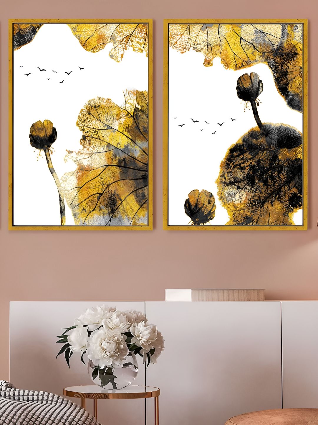 Art Street Gold-Toned & White 2 Pieces Printed Canvas Wall Paintings-picture-16