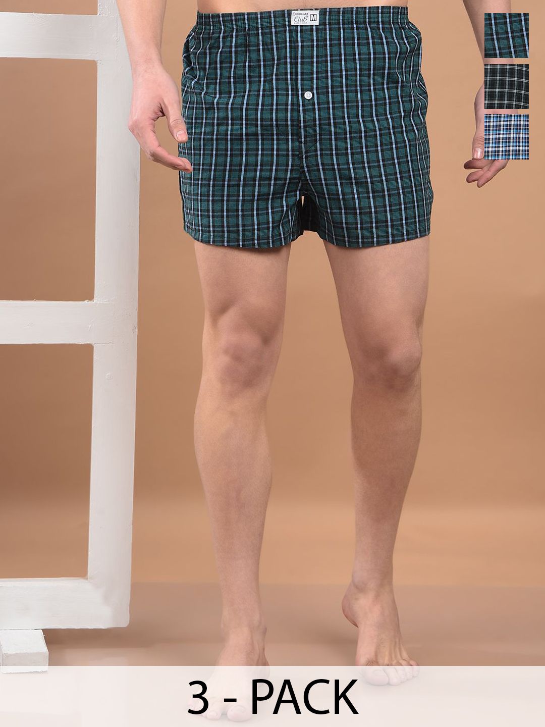 Dollar Pack Of 3 Checked Cotton Boxers TSSO-01-CHECK135-PO3-picture-42