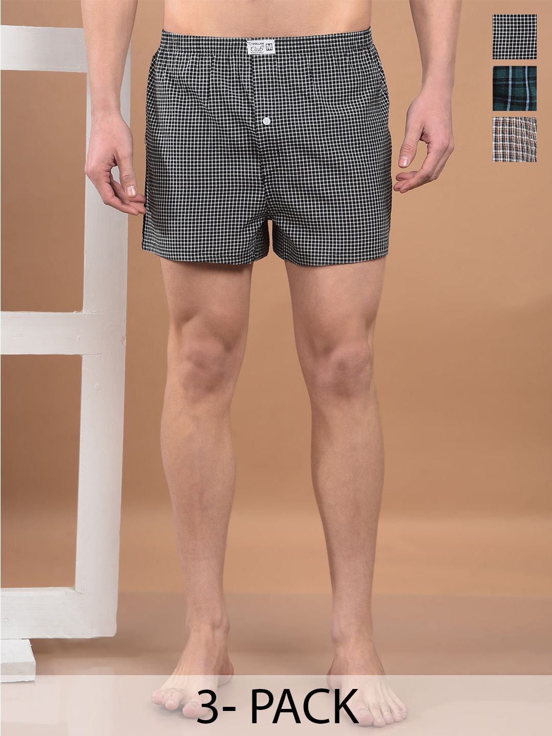 Dollar Pack Of 3 Checked Cotton Boxers TSSO-01-CHECK234-PO3