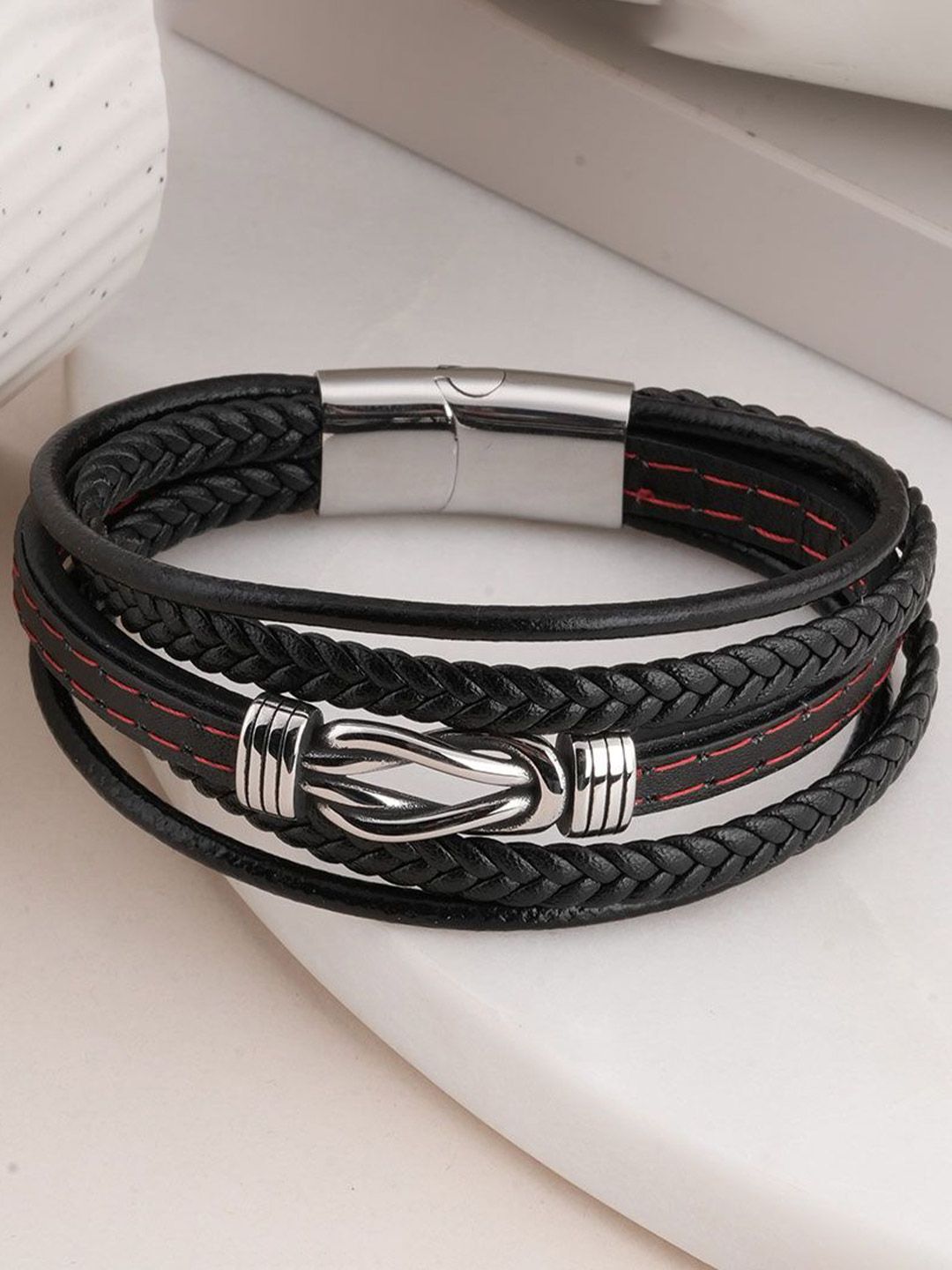 PALMONAS Men Silver-Plated Stainless Steel Waterproof & Anti-Tarnish Wraparound Bracelet-picture-34