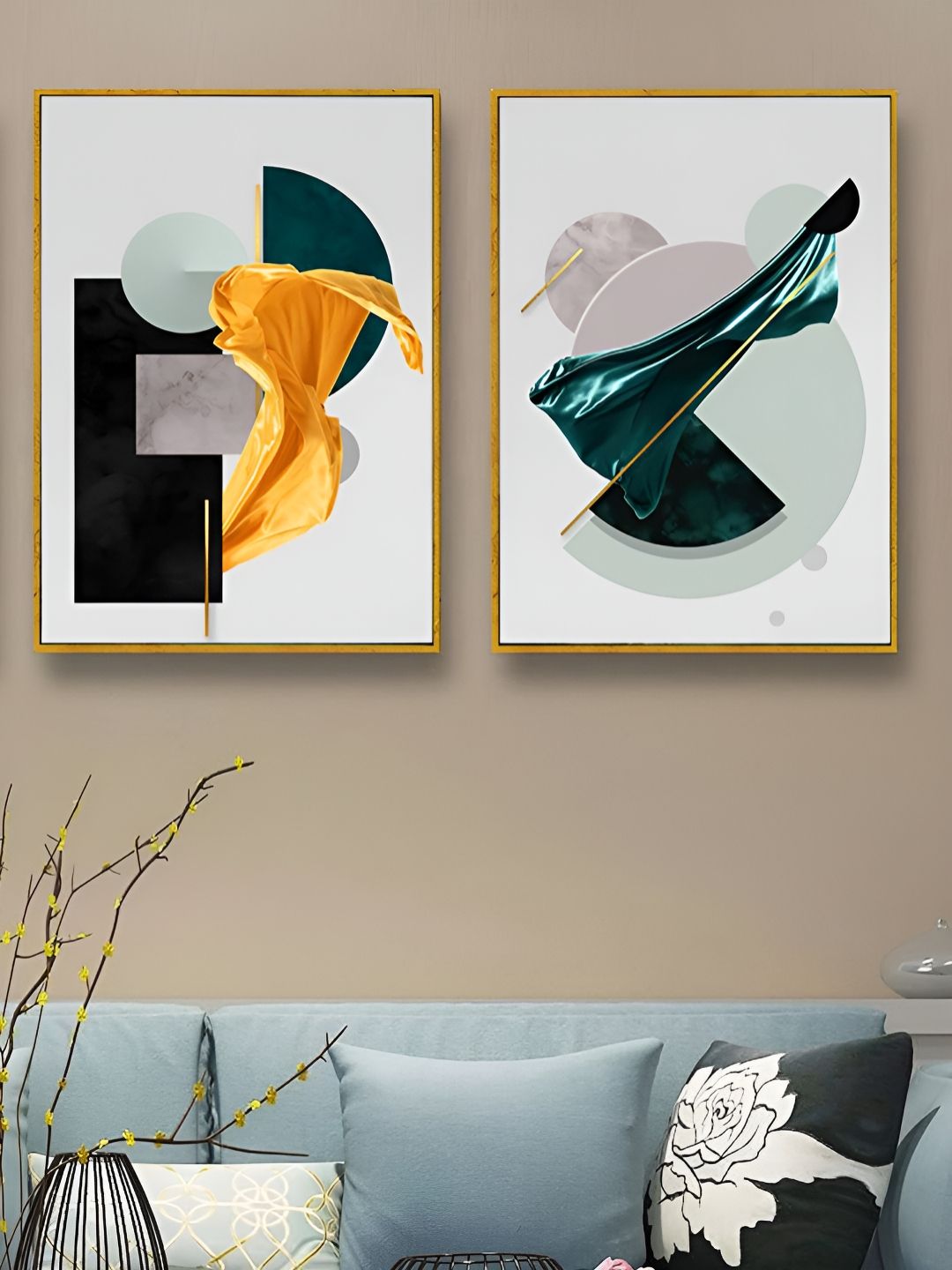 Art Street White & Green 2 Pieces Printed Canvas Wall Paintings-picture-33