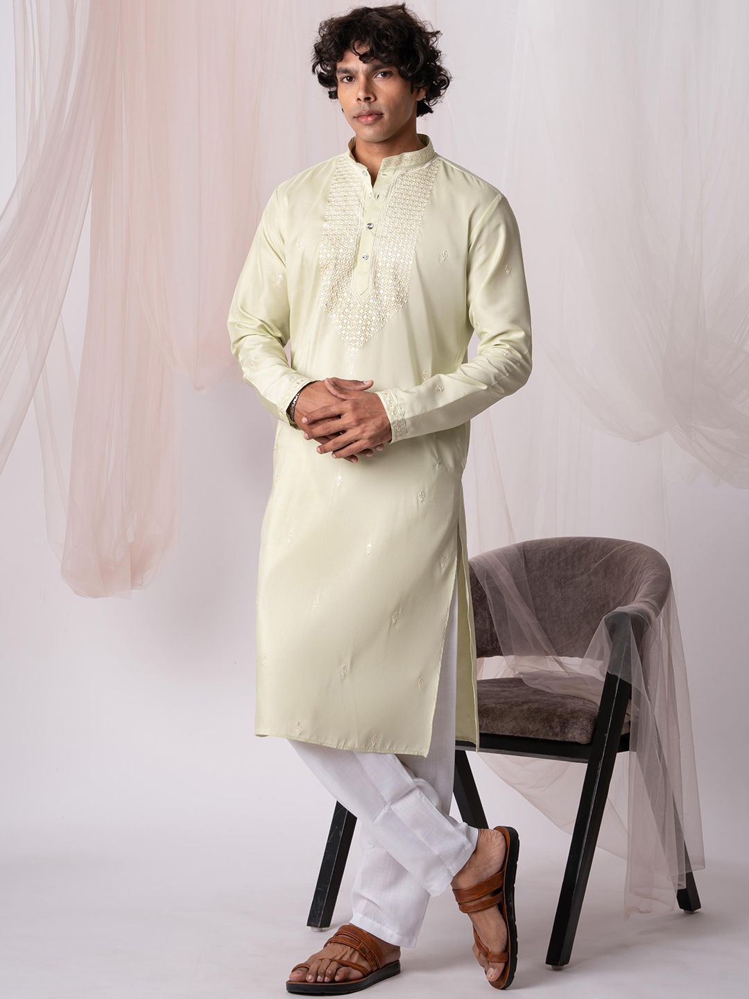 5 Stitch Men Embroidered Sequinned Chanderi Silk Kurta-picture-15