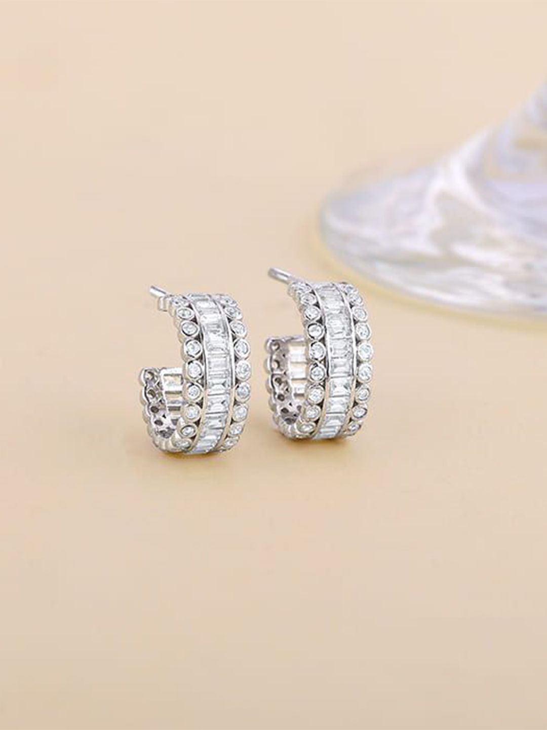 GIVA 925 Sterling Silver Rhodium-Plated Zircon Studded Circular Hoop Earrings-picture-30