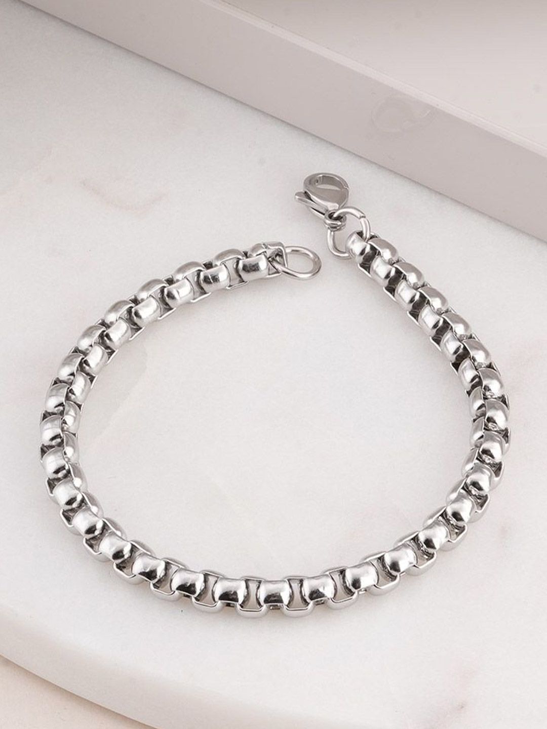 PALMONAS Men Silver-Plated Stainless Steel Waterproof & Anti-Tarnish Link Bracelet-picture-55