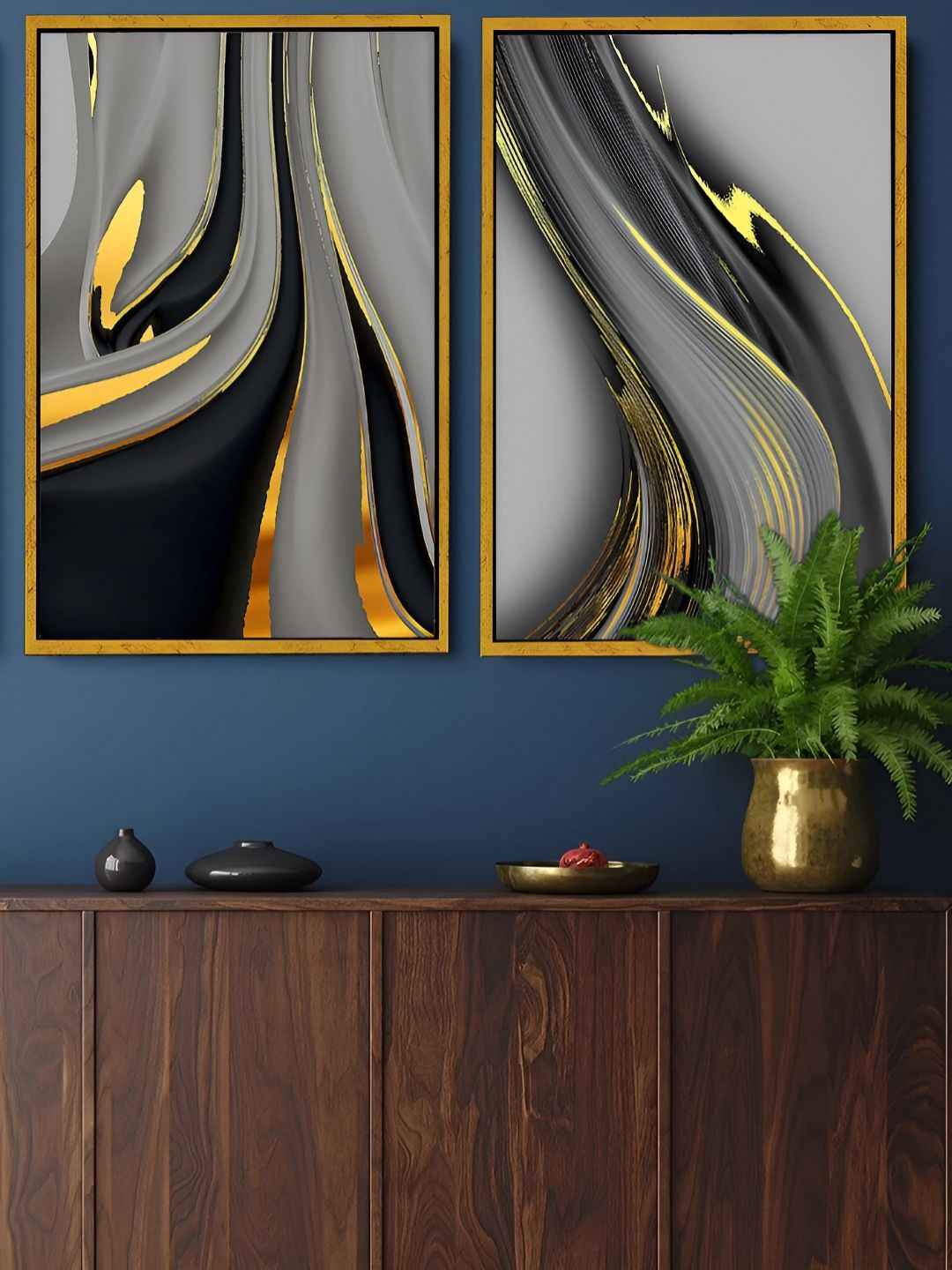 Art Street Gold-Toned & Grey 2 Pieces Printed Canvas Wall Paintings-picture-18