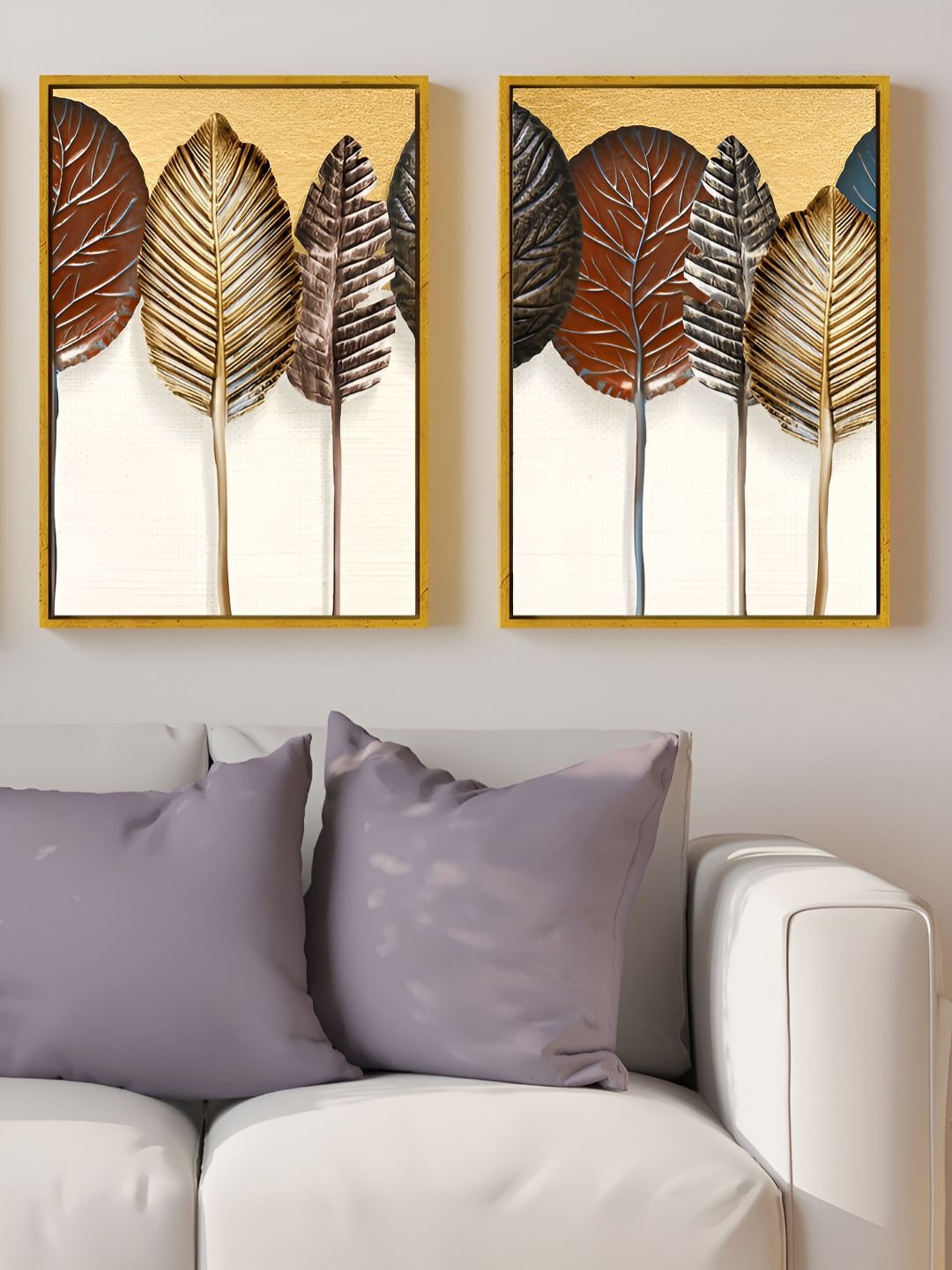 Art Street Gold-Toned & Brown 2 Pieces Autumn Leaves Printed Canvas Wall Paintings-picture-40