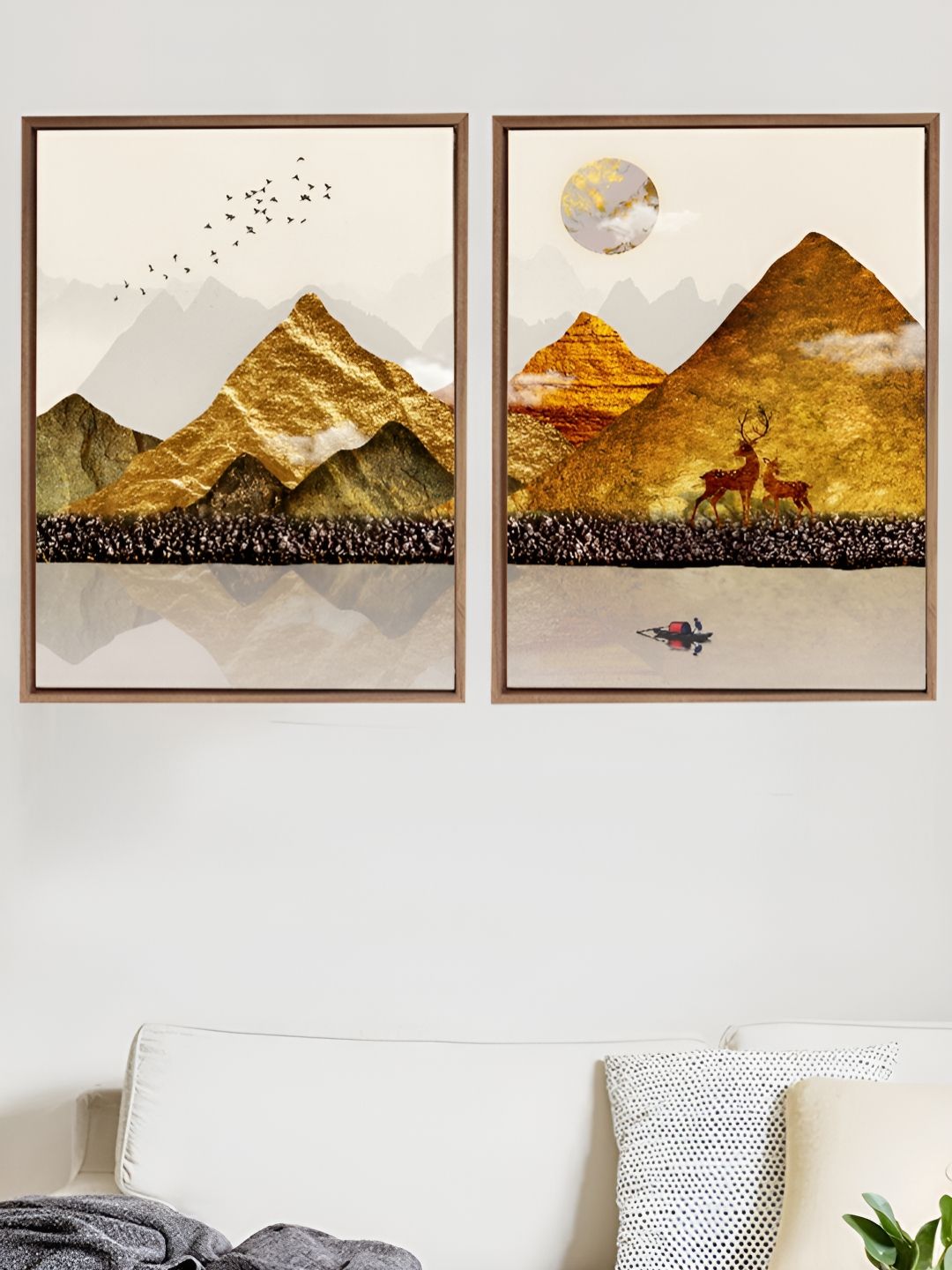 Art Street Black & Gold-Toned 2 Pieces Nature Printed Canvas Wall Paintings-picture-41