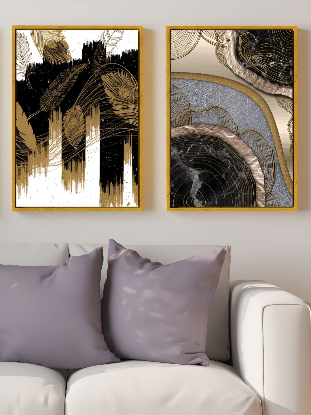 Art Street Gold-Toned & Black 2 Pieces Printed Canvas Wall Paintings-picture-27