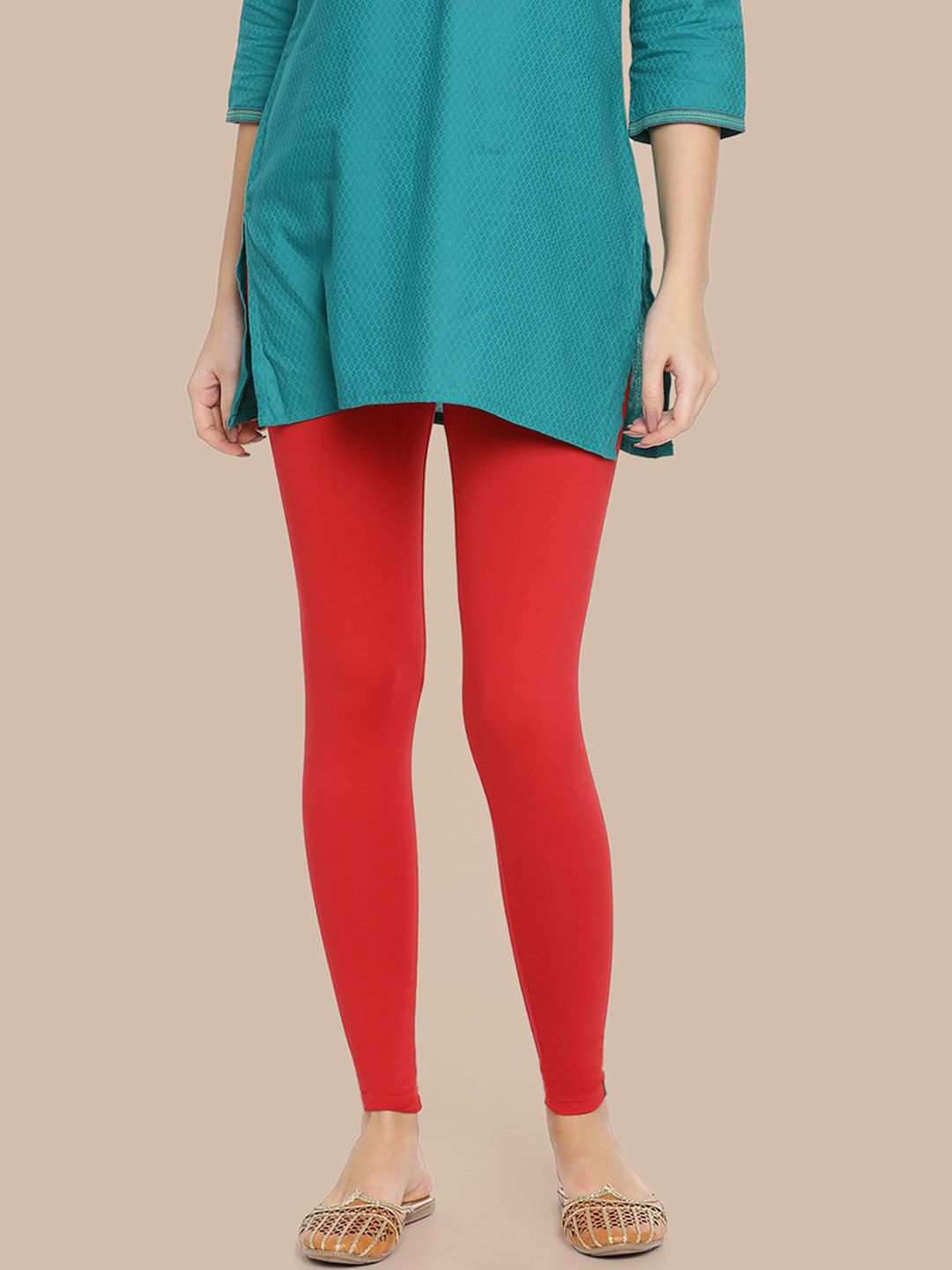 TWIN BIRDS Women Cotton Blend Solid Red Chilli Ankle Length Legging-picture-22