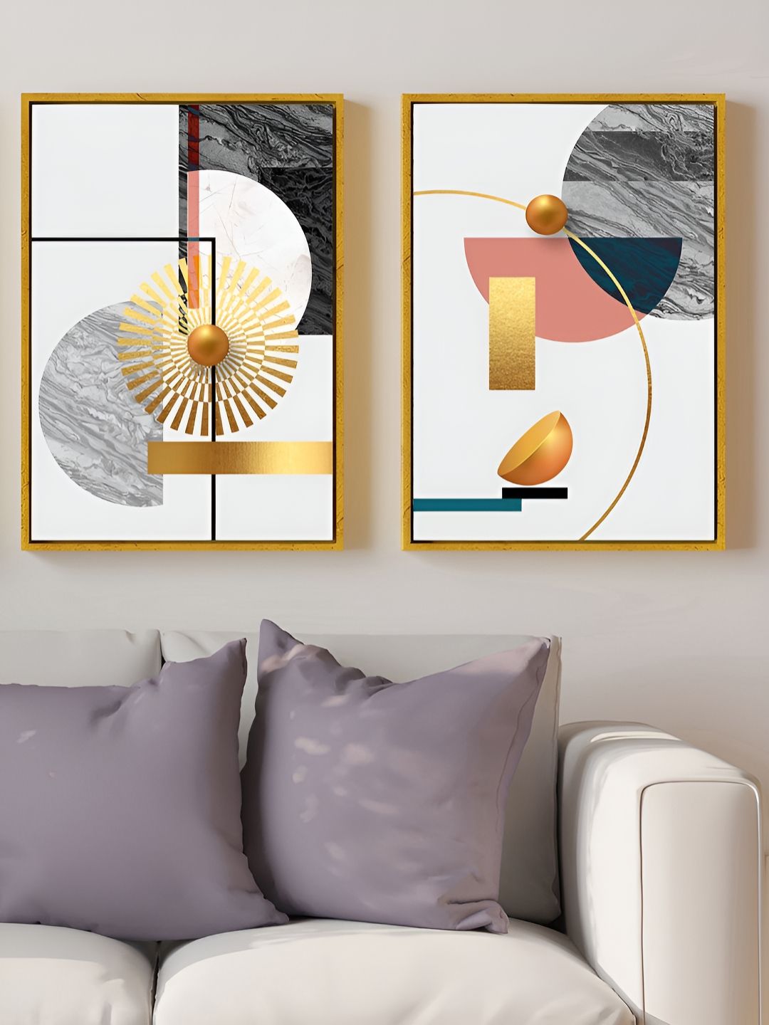 Art Street Gold-Toned & White 2 Pieces Printed Canvas Wall Paintings-picture-14