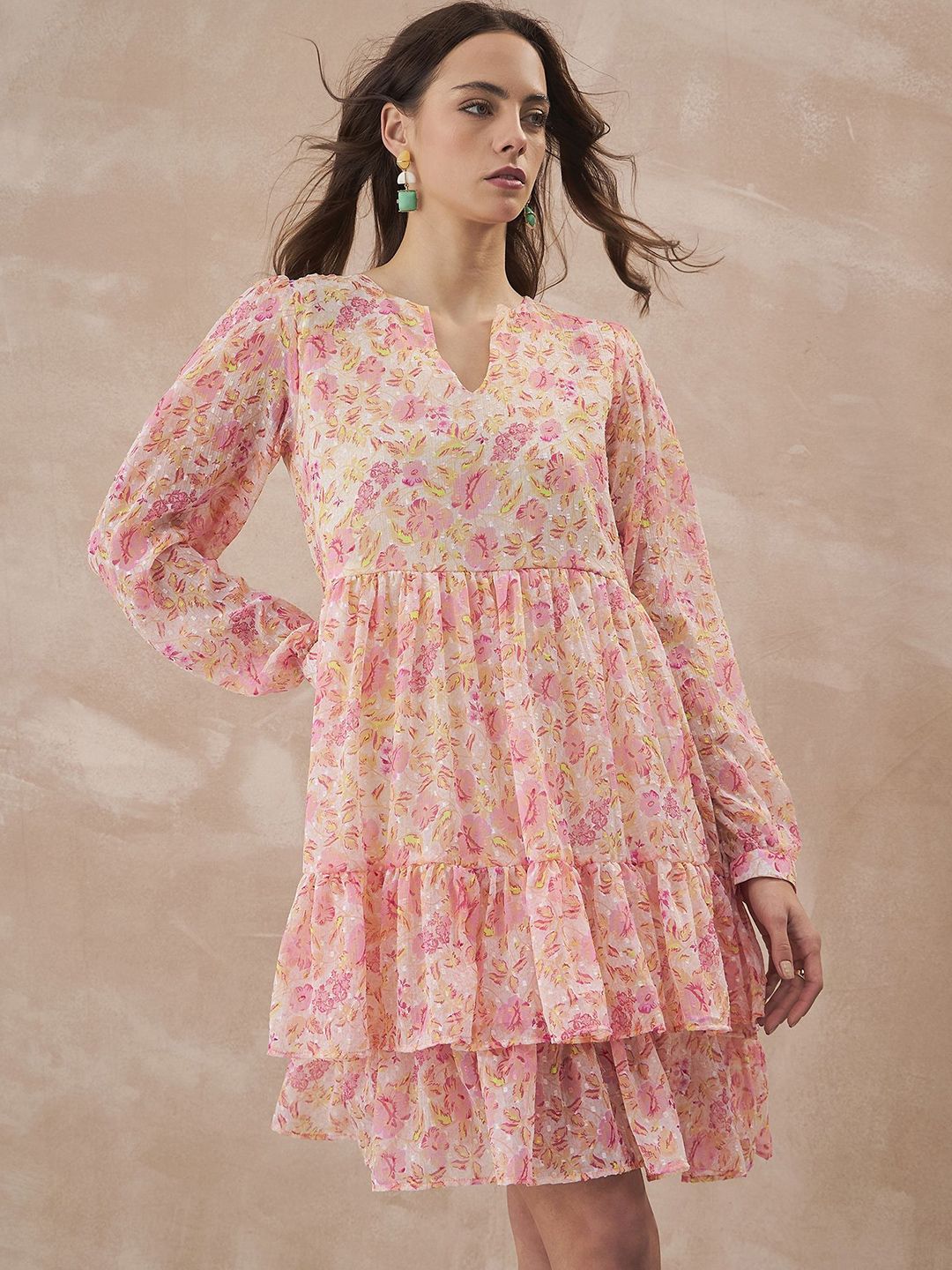 all about you Floral Print Puff Sleeve Georgette Fit & Flare Dress