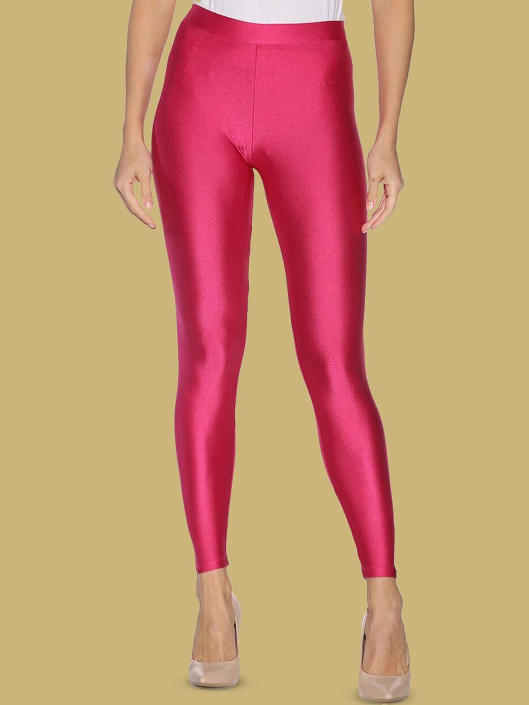 TWIN BIRDS Women Nylon Solid Pink Shimmer Legging-picture-28