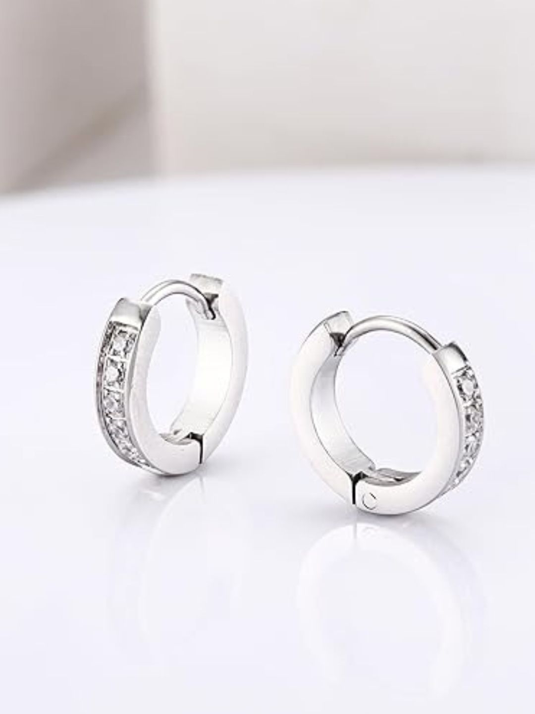 The Roadster Lifestyle Co. Unisex Stainless Steel Cubic Zirconia Studded Hoop Earrings-picture-15