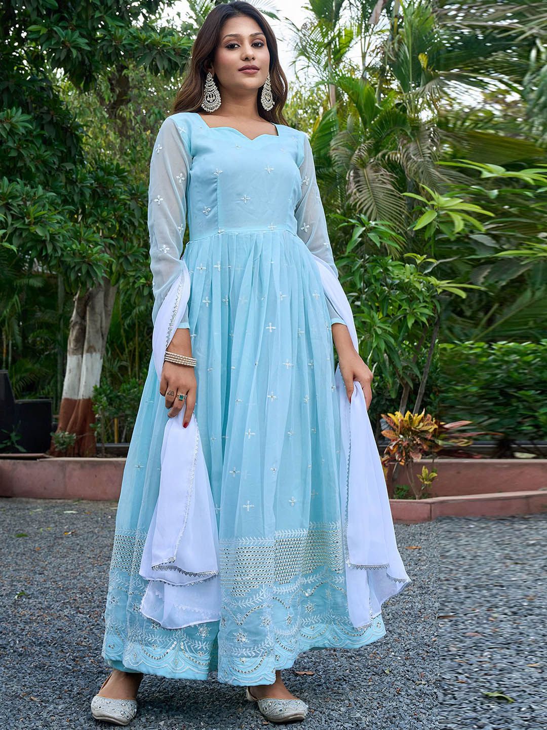 Moda Rapido Floral Embroidered Sweetheart Work Georgette Anarkali Kurta-picture-16