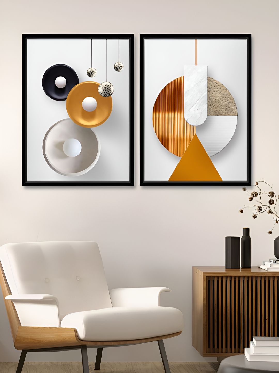 Art Street Deco Marble White & Gold-Toned 2 Pieces Printed Canvas Wall Paintings-picture-26