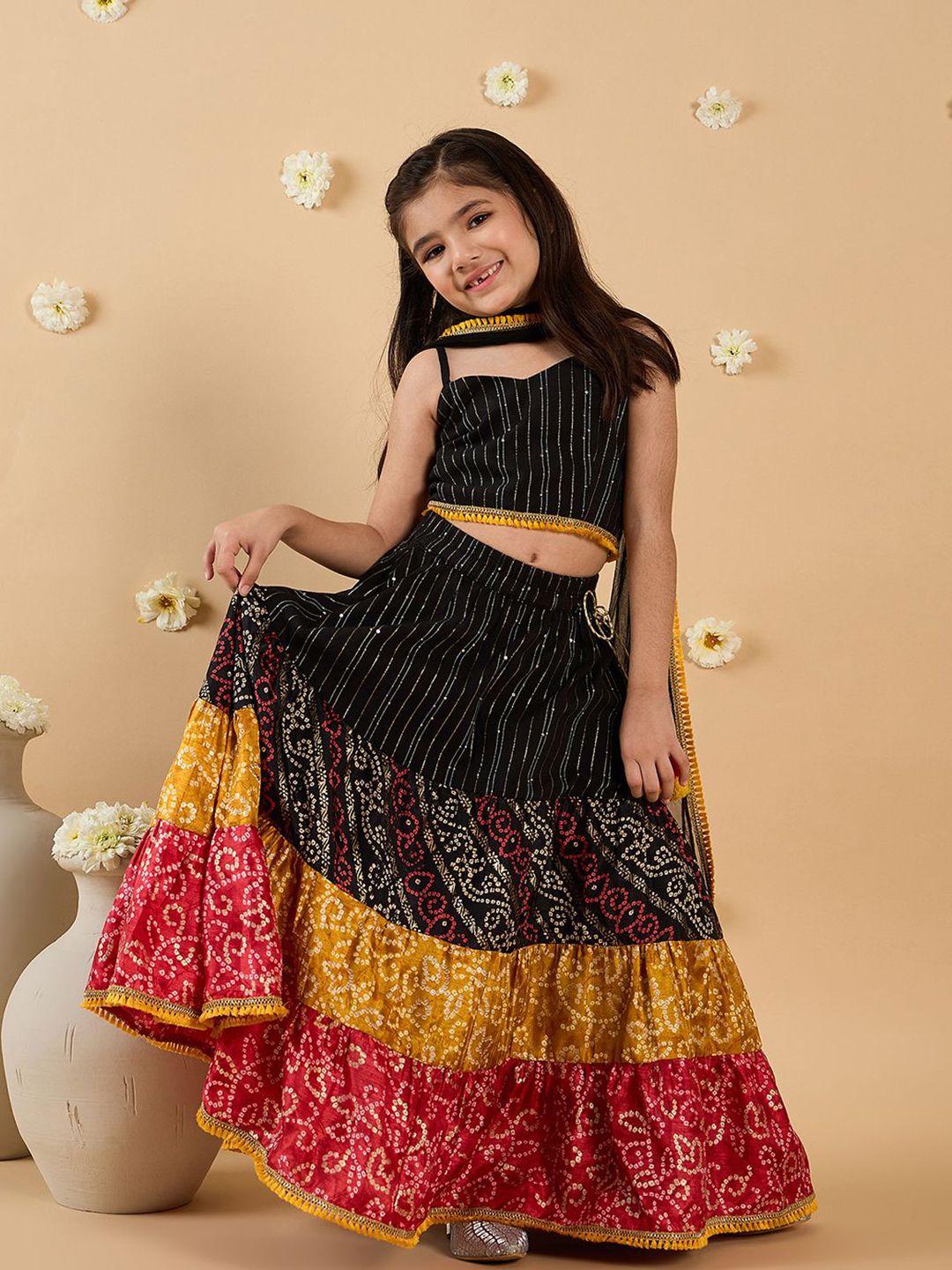 pspeaches Girls Printed Ready to Wear Lehenga & Blouse With Dupatta