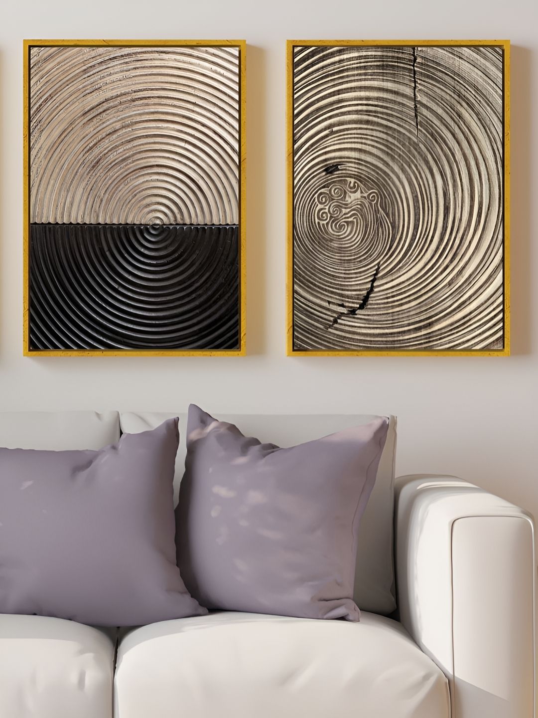 Art Street Modern Gold-Toned & Black 2 Pieces Geometric Printed Canvas Wall Paintings-picture-23