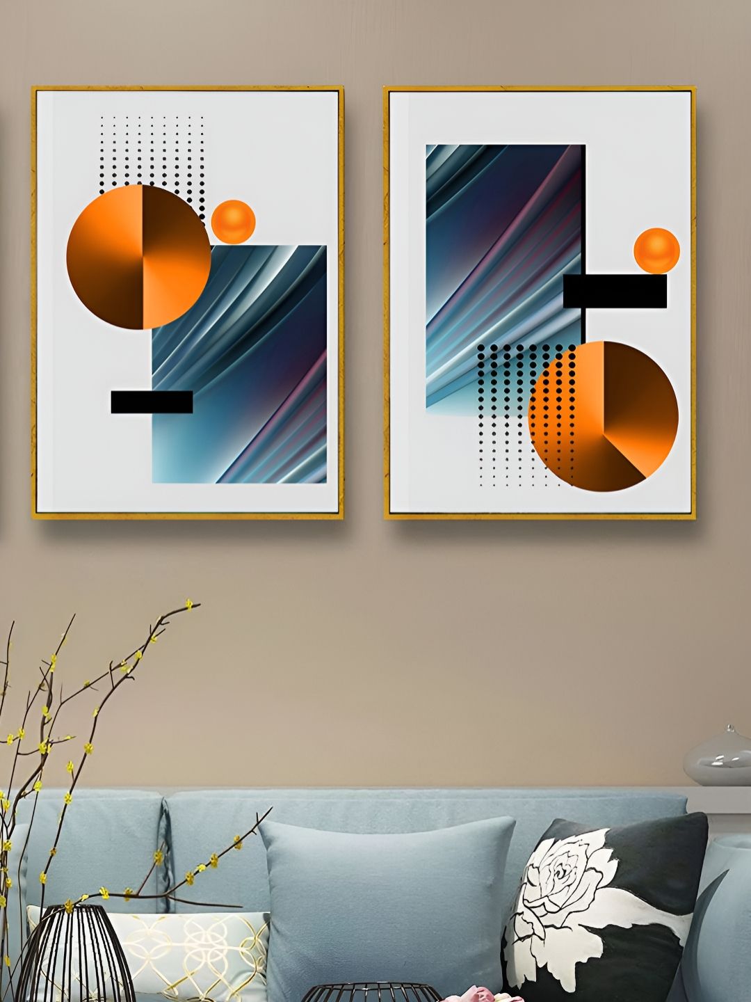 Art Street Orange Colored & White 2 Pieces Printed Canvas Wall Paintings-picture-22