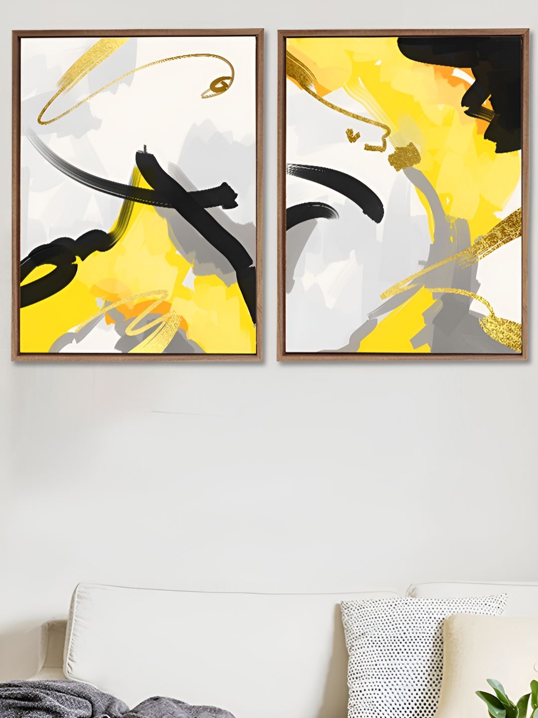 Art Street Black & Yellow 2 Pieces Printed Canvas Wall Paintings-picture-31