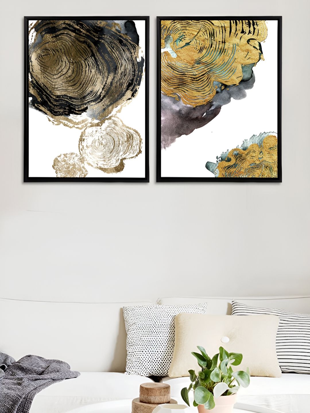 Art Street Black & Gold-Toned 2 Pieces Printed Canvas Wall Paintings-picture-15