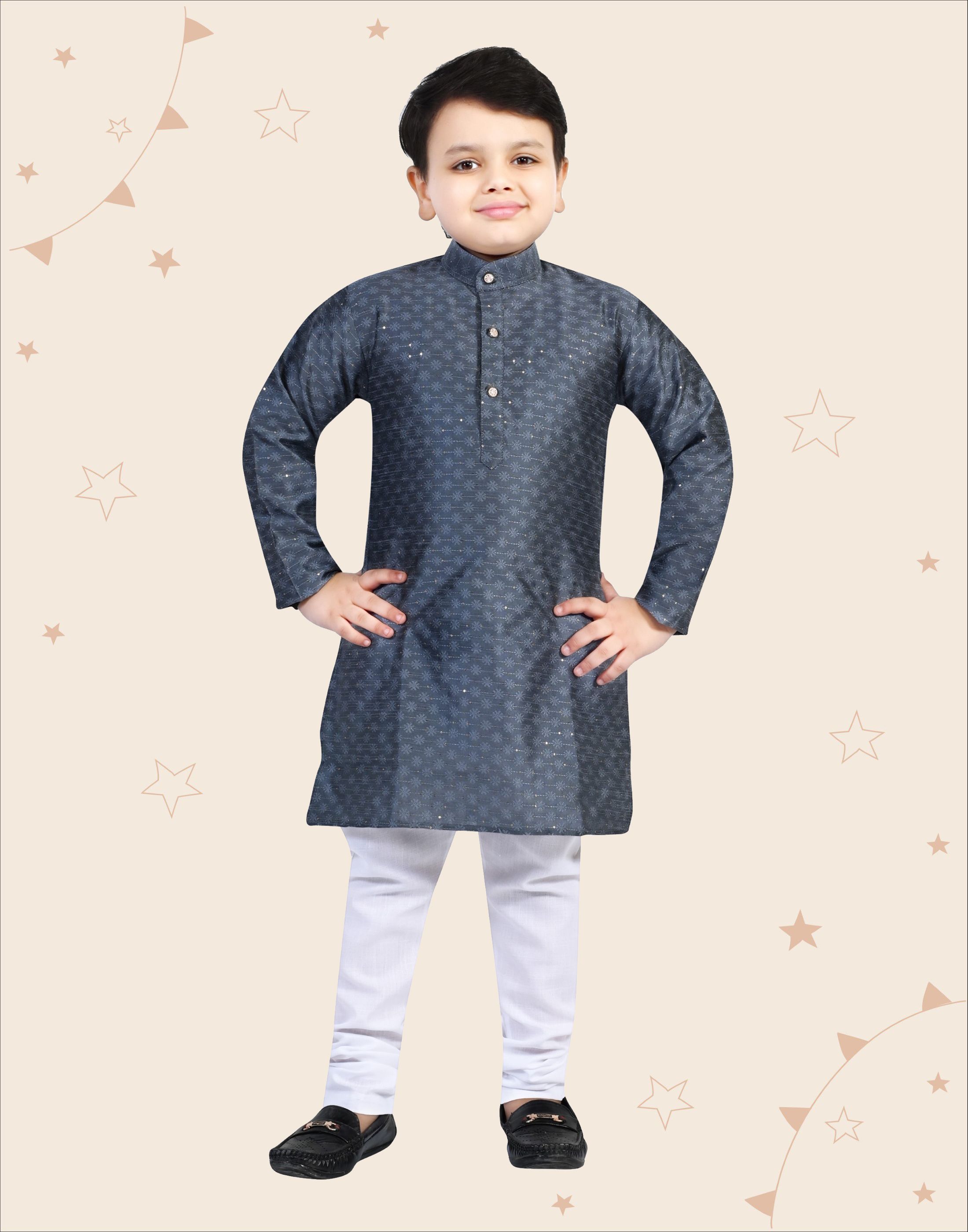 Kidotsav Boys Ethnic Motifs Embroidered Regular Sequinned Kurta with Pyjamas-picture-13