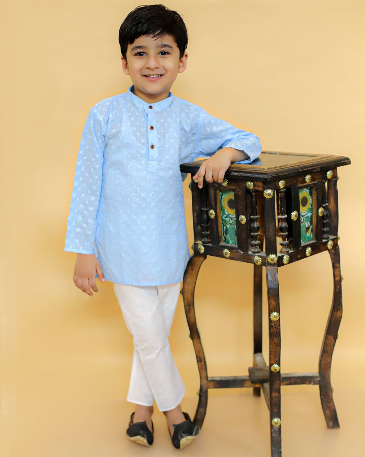 MoMaa Boys Regular Chikankari Pure Cotton Kurta with Dhoti Pants-picture-12