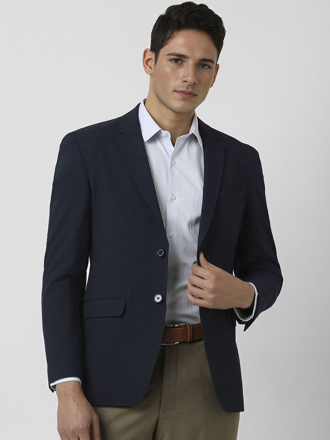 Peter England Elite Textured Slim Fit Notched Collar Single Breasted Formal Blazer-picture-29
