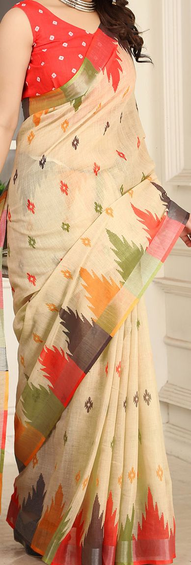 Anouk Woven Design Zari Linen Blend Saree