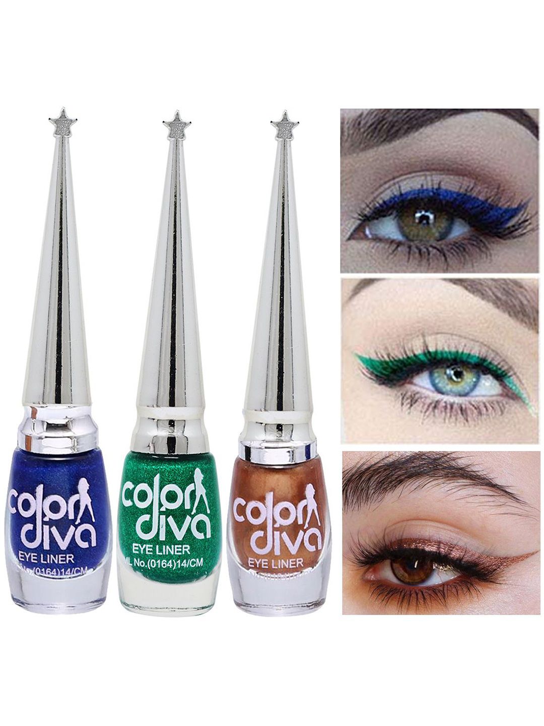 Color Diva Set Of 3 Water Resistant Liquid Eyeliner - 6 ml Each - Blue-Green-Copper-image-16