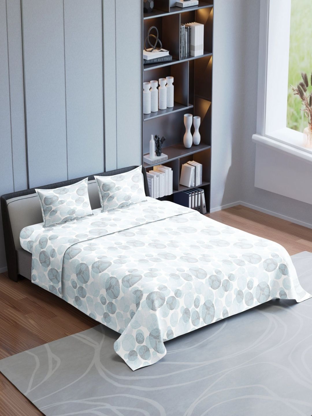 Synergized Cotton Black & White Geometric Cotton 180 TC King Bedsheet Set-2.74 m x 2.74 m-image-3