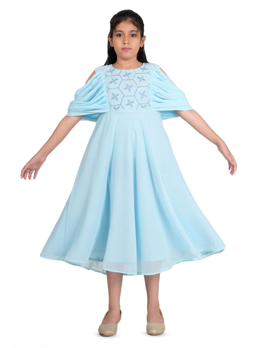 YASH GALLERY Puff Sleeve Georgette Fit & Flare Midi Dress-picture-32