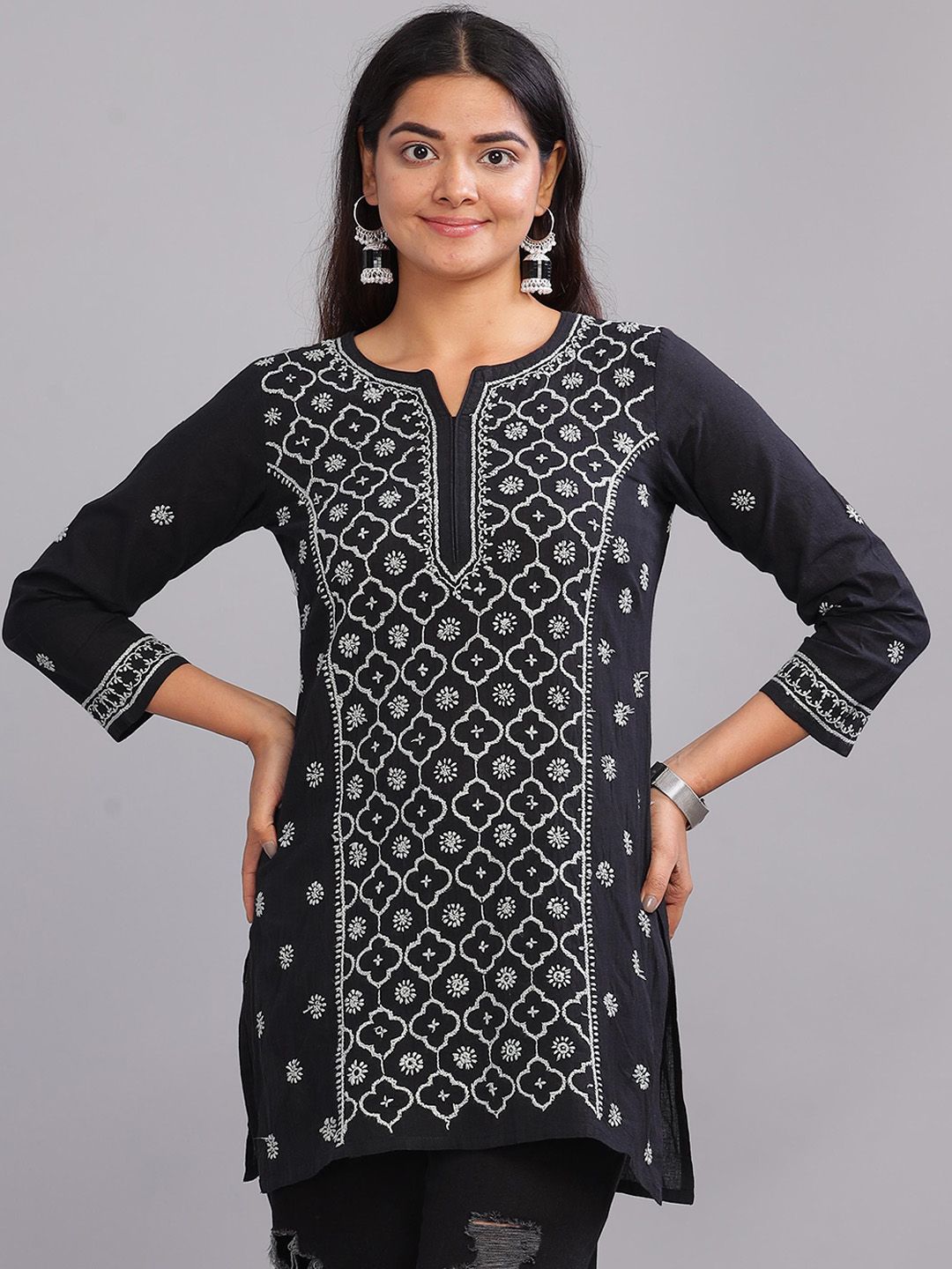 Club Loom Floral Chikankari Embroidered Pure Cotton Straight Kurti-picture-37