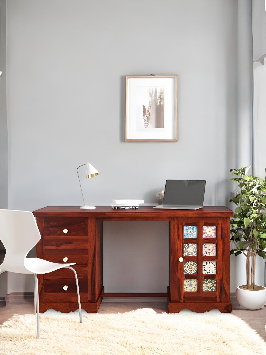 Ikiriya Red Honey Finish Sheesham Wooden Water Resistant Study Table