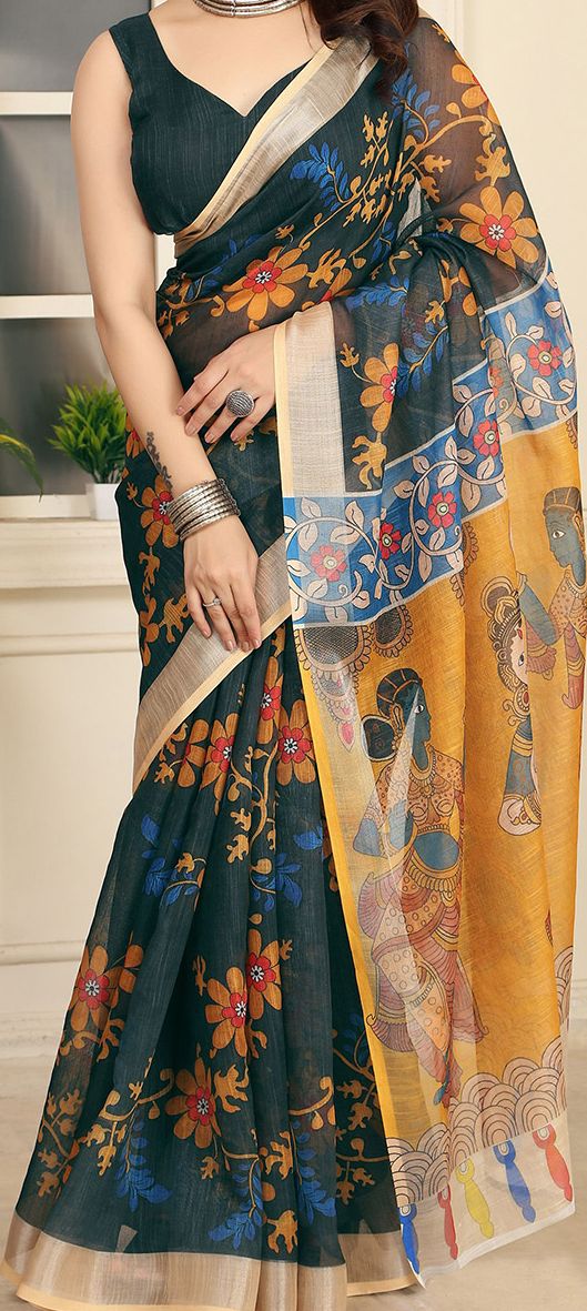 Anouk Kalamkari Zari Linen Blend Saree