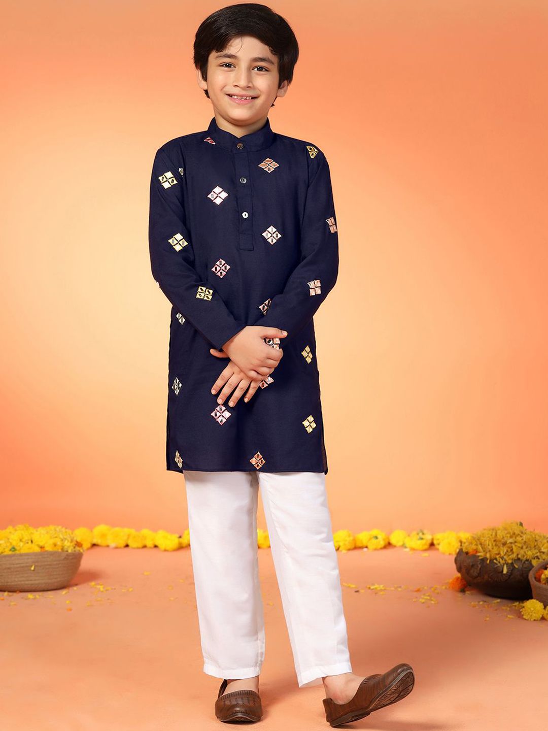 BAESD Boys Ethnic Motifs Embroidered Regular Kurta with Pyjamas-image-34