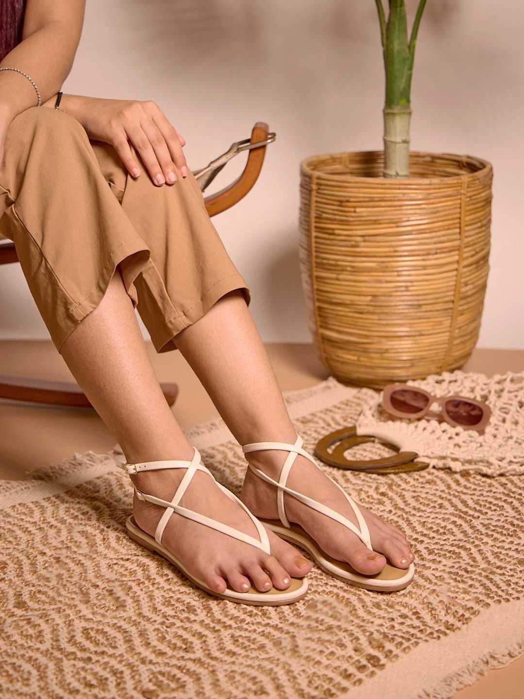 CAI Women White Strings Ankle Flats-picture-48