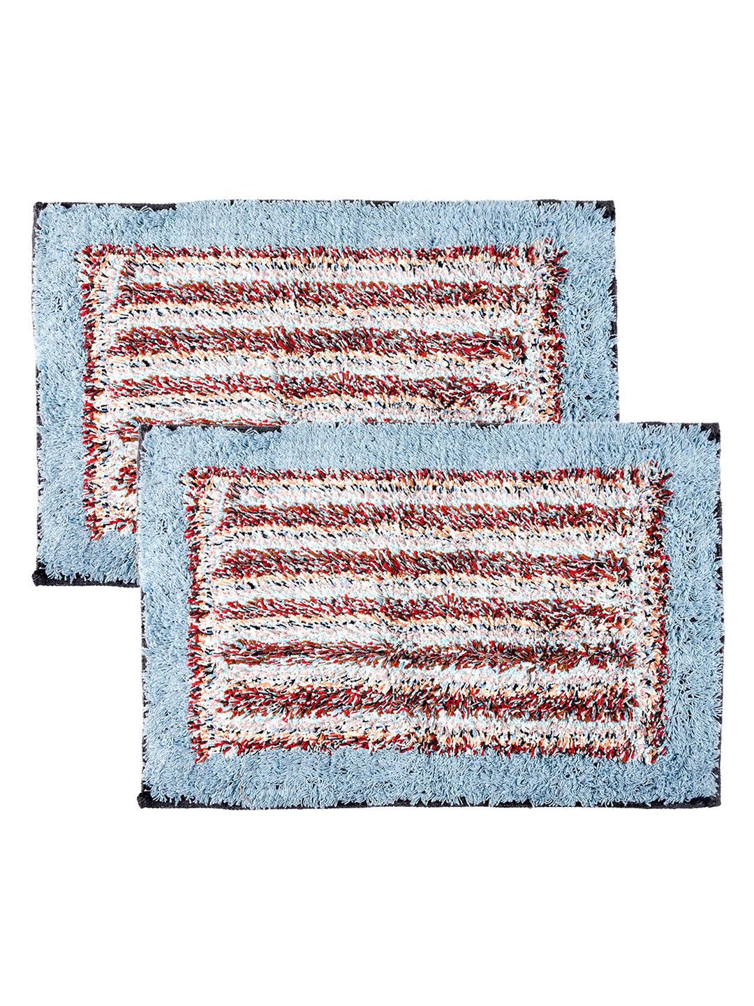 Kuber Industries 2P Blue & White Striped Rectangular Stain Resistant Dust Trapper Doormat-image-49