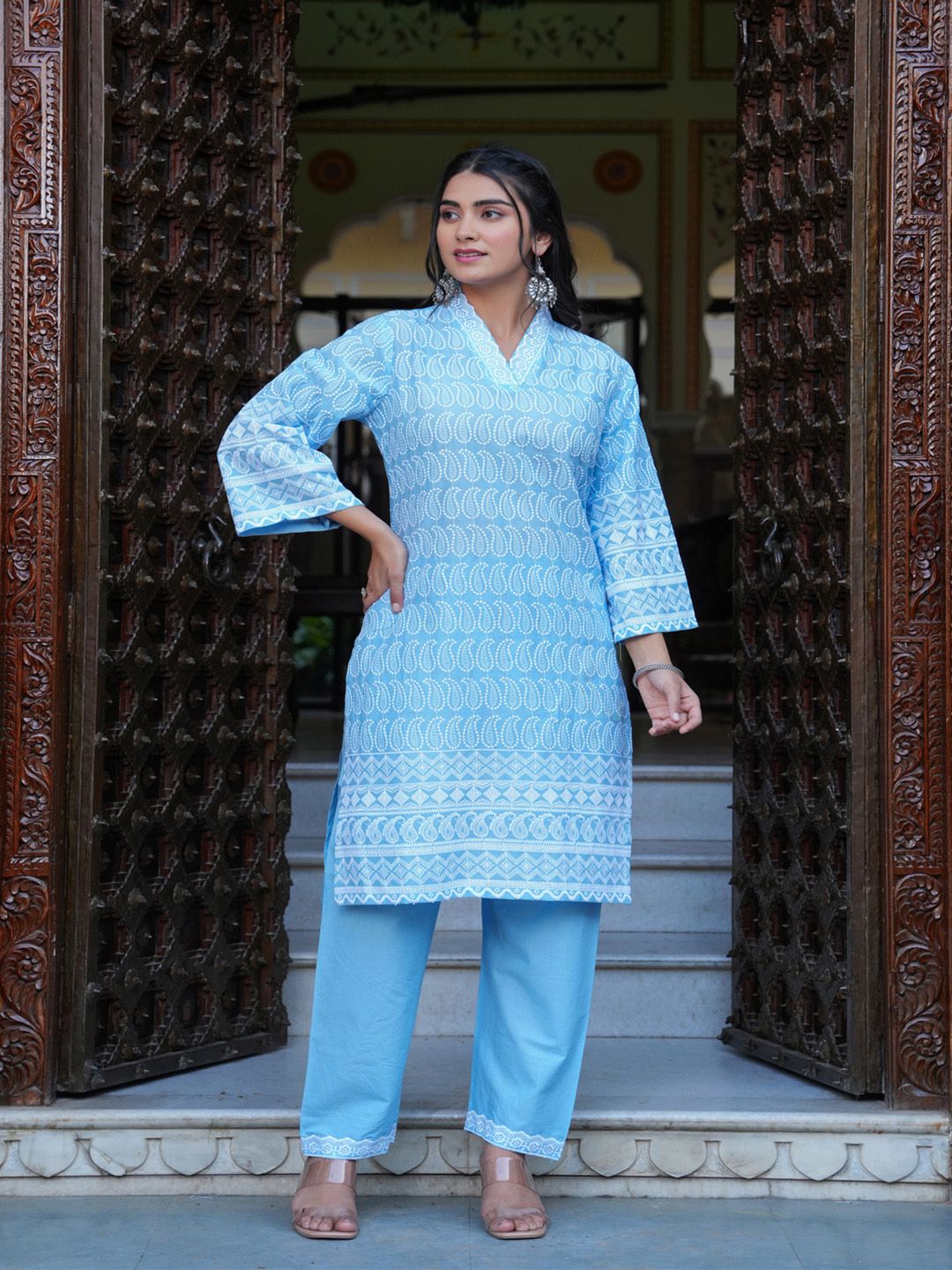SINGNI Women Paisley Printed Regular Pure Cotton Kurti with Palazzos-picture-53