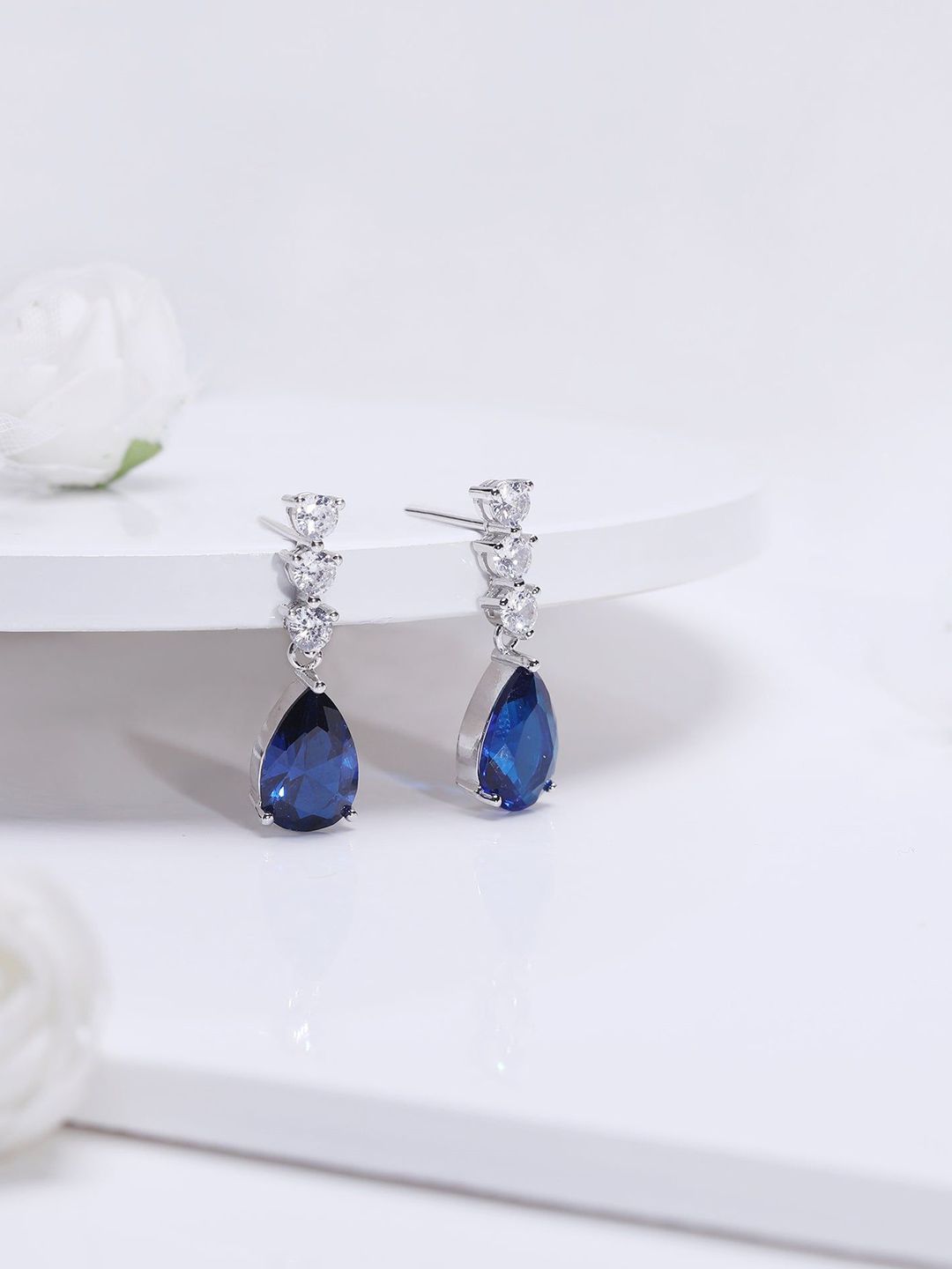 GIVA 925 Sterling Silver Rhodium-Plated Zircon Stone Studded Teardrop Shaped Drop Earrings-picture-27