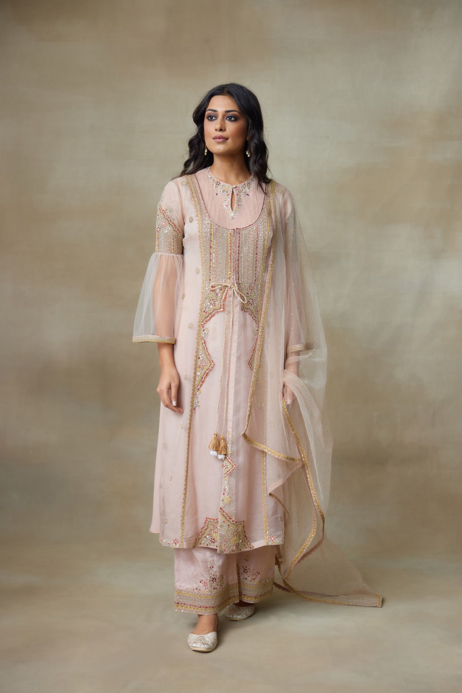 SHASHA GABA Women Ethnic Motifs Embroidered Regular Sequinned Kurta with Palazzos & With Dupatta-image-43