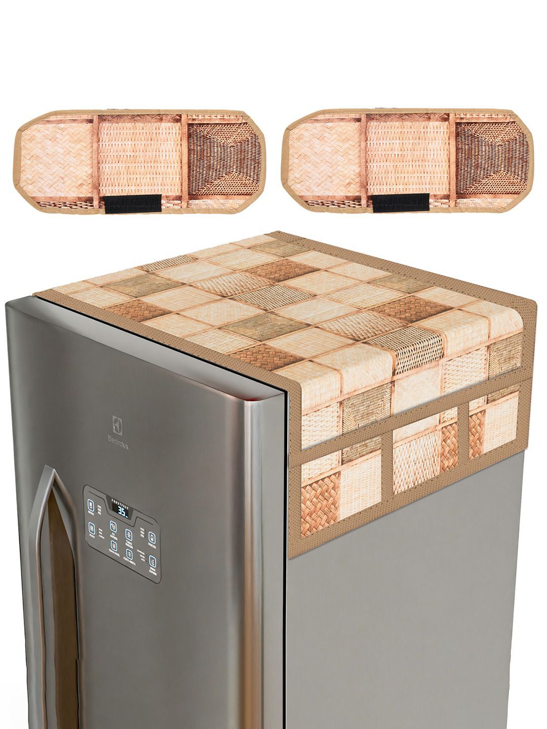 Kuber Industries Beige & Brown Checked Fridge Top & Handle Cover-picture-13