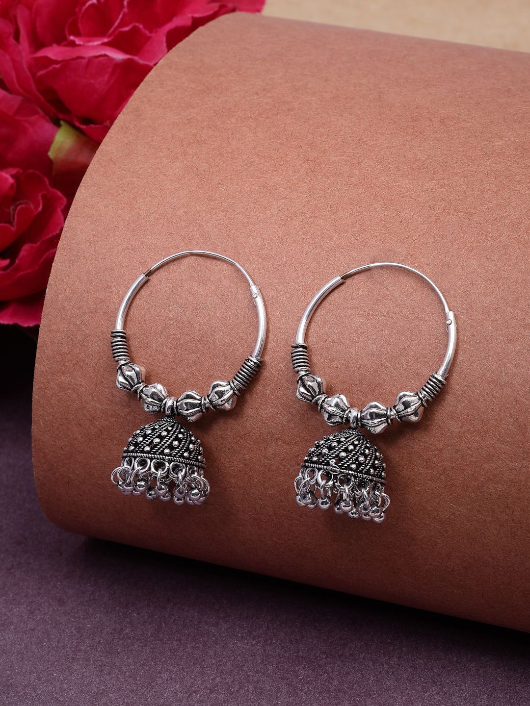 NVR Women Silver Plated Oxidised Circle Jhumka Earrings-picture-21
