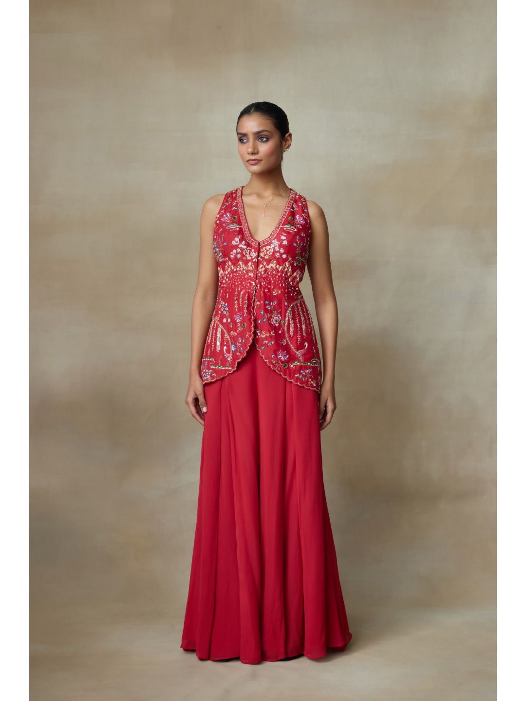 SHASHA GABA Women Alina Cut Floral Embroidered Regular Pure Silk Top with Palazzos-image-40
