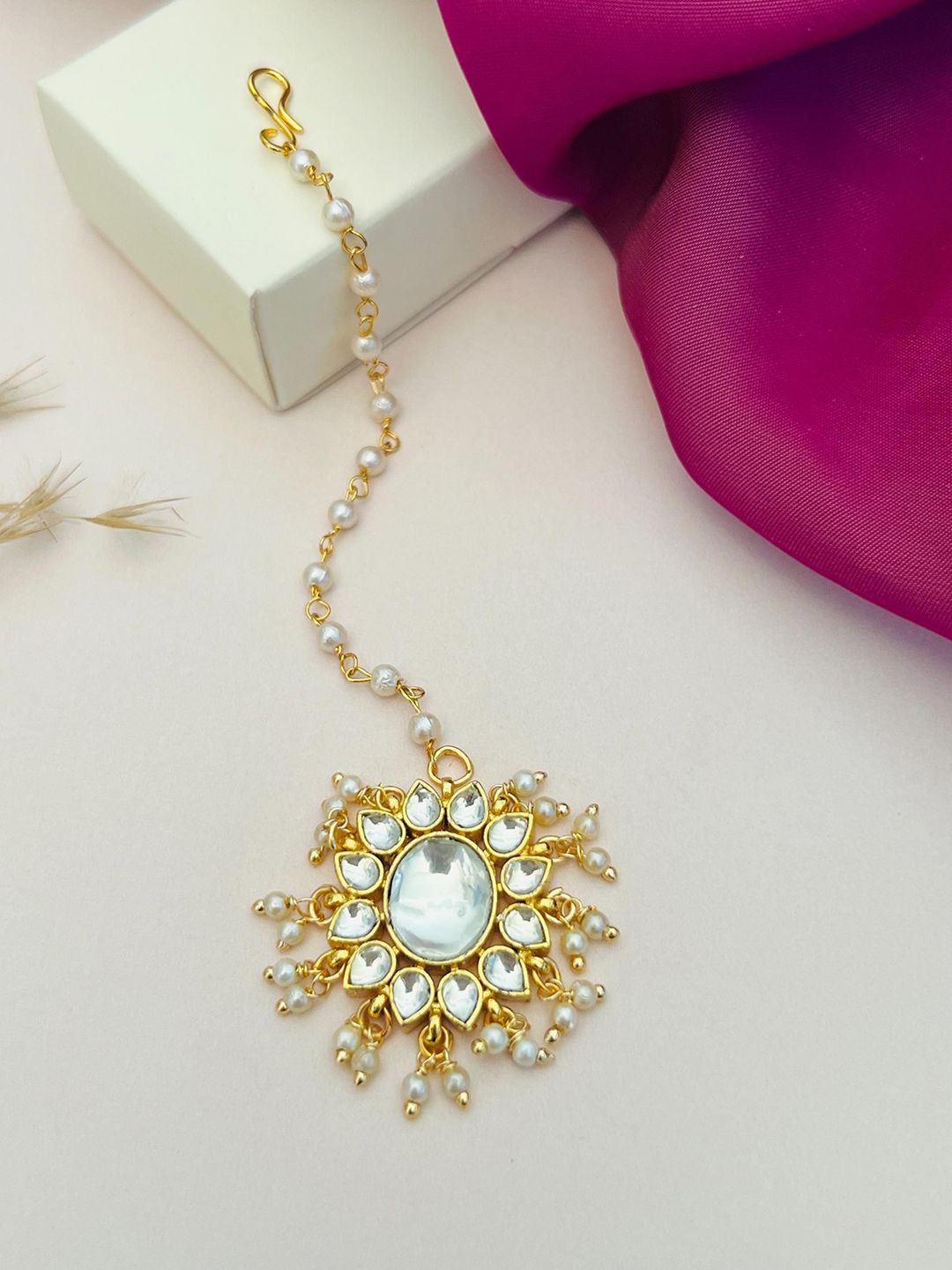 ABDESIGNS Gold-Plated Artificial Stones and Beads Studded Maang Tikka Head Jewellery-picture-14