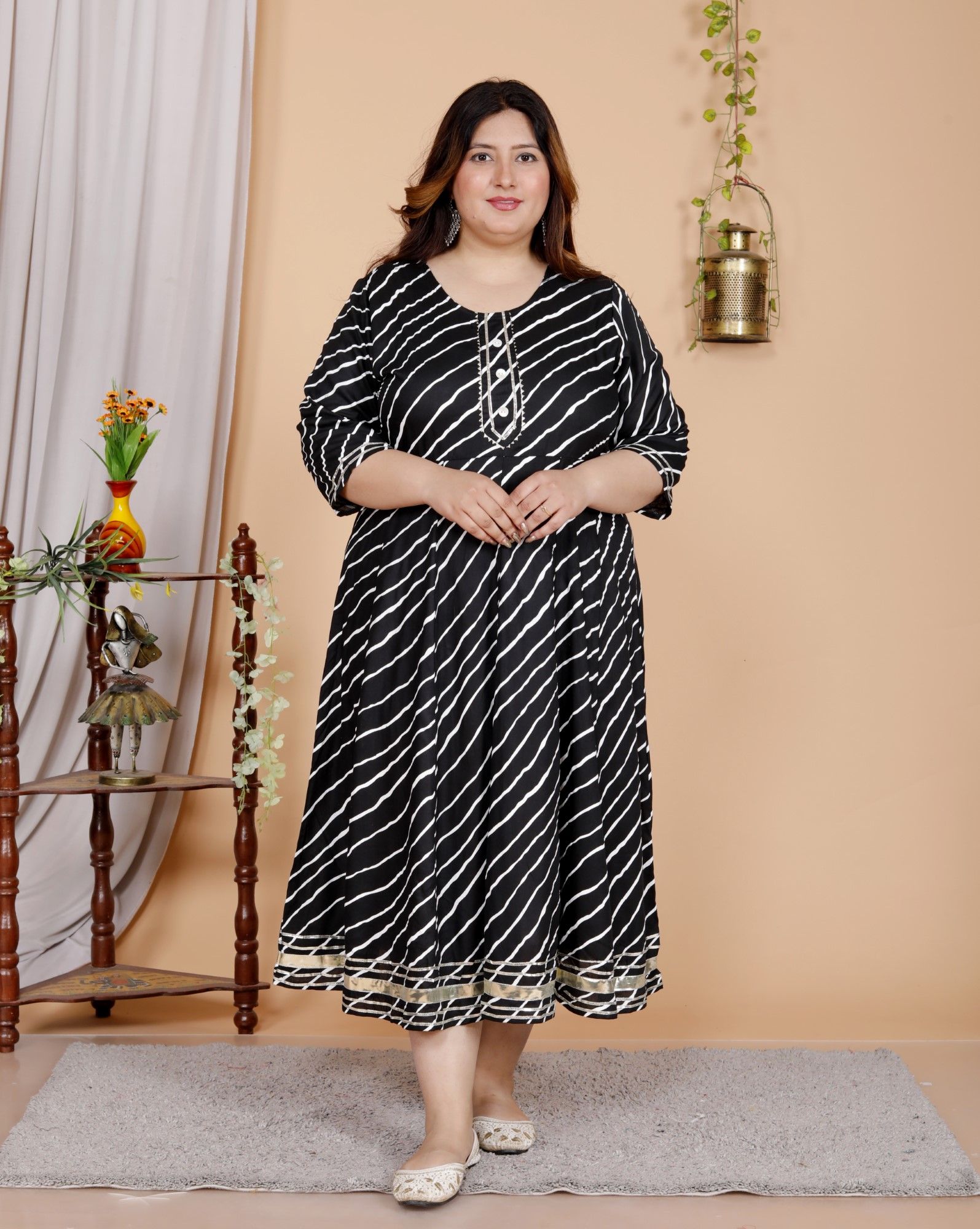 FLAVIA CREATION Plus Size Striped Gotta Patti A-Line Ethnic Dress-picture-17