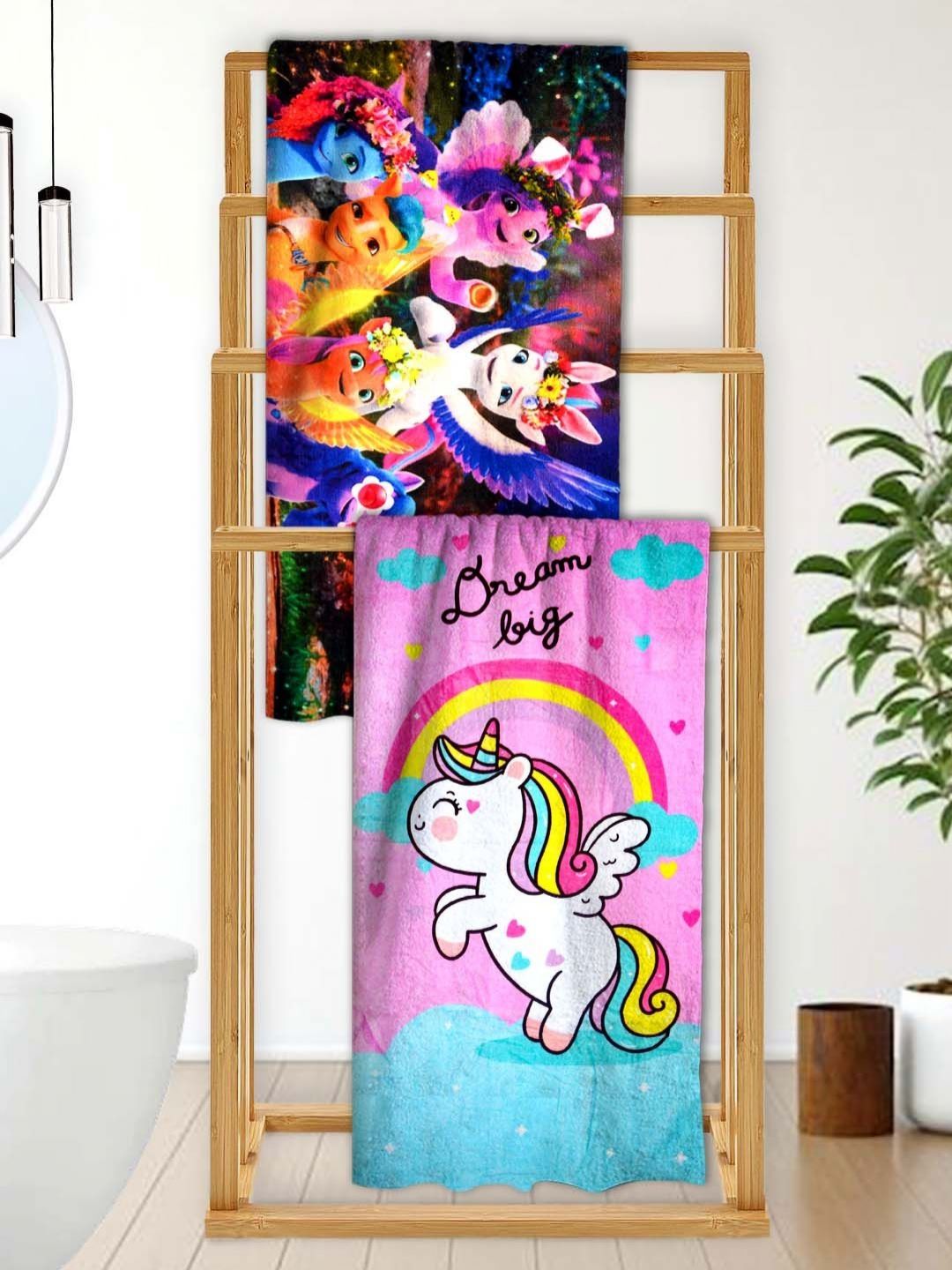 Athom Living Pink & Blue 2 Printed Cotton 350 GSM Bath Towel-image-24