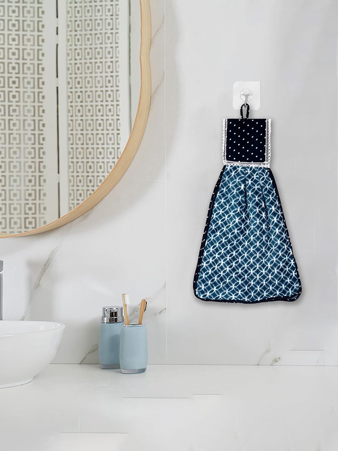 Kuber Industries Blue & White Zig Zag Washbasin Hanging Kitchen Towel With Ties-picture-26