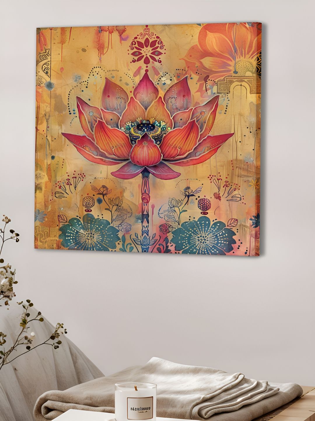 Myntra Elegant Homes Pink & Blue 1 Piece Canvas Floral and Botanical Wall Paintings-picture-24