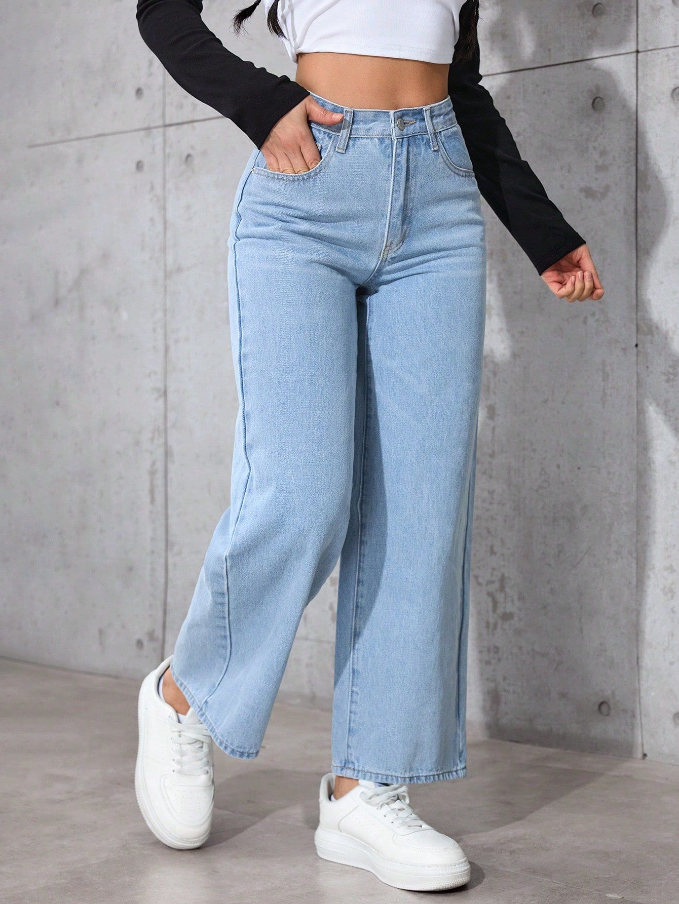NU CLOTHS Women Jean Wide Leg High-Rise Light Fade Stretchable Jeans
